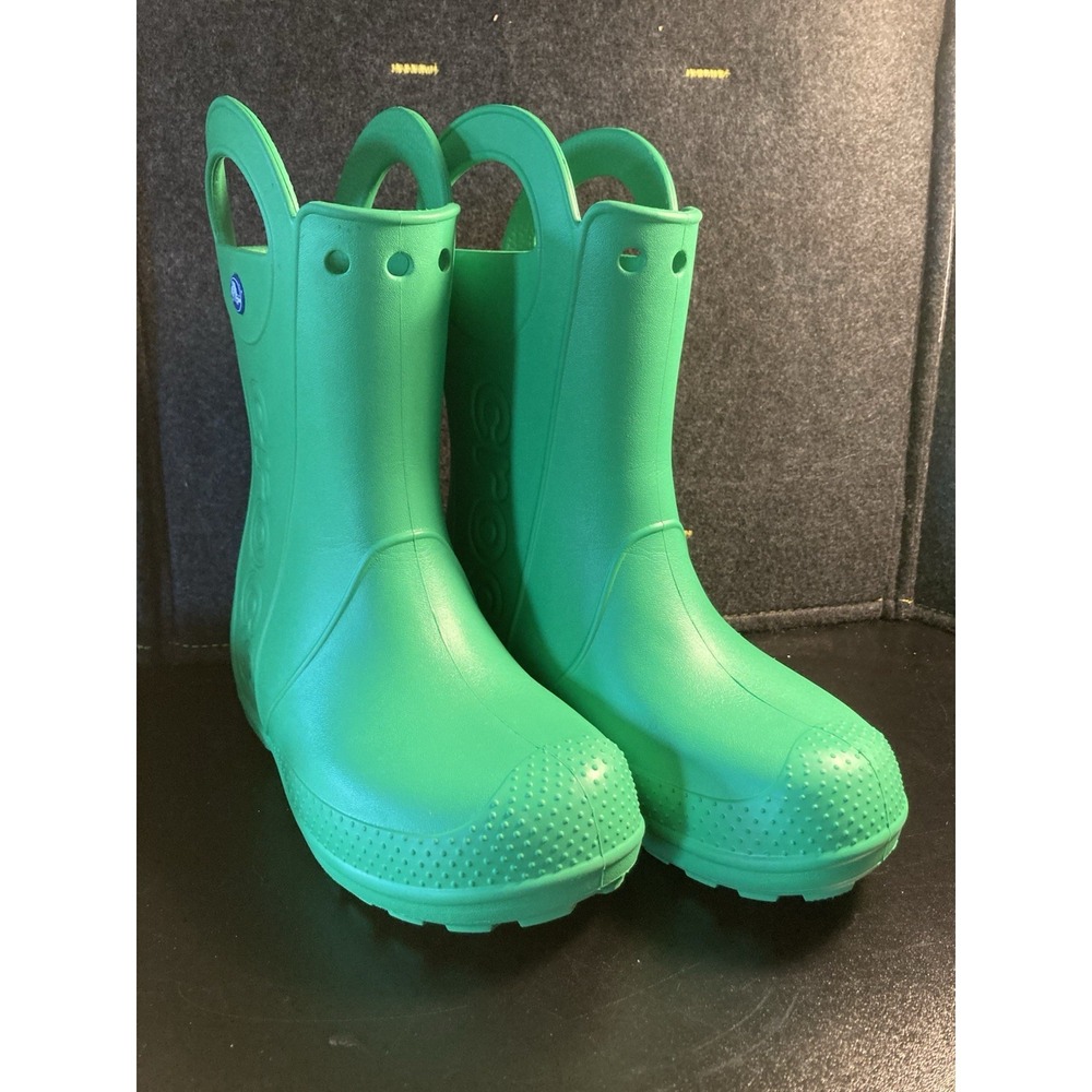 Crocs Boys Rain Boots Slip On Green US Size J2 Unisex Kids